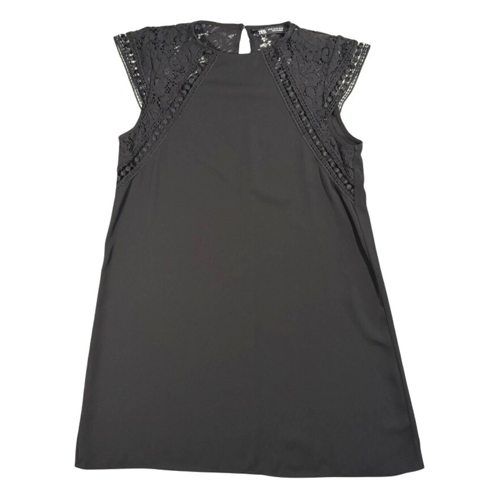 Zara Black Lace Shift Dress XS Mini Keyhole Back Sleeveless Cocktail Party chic